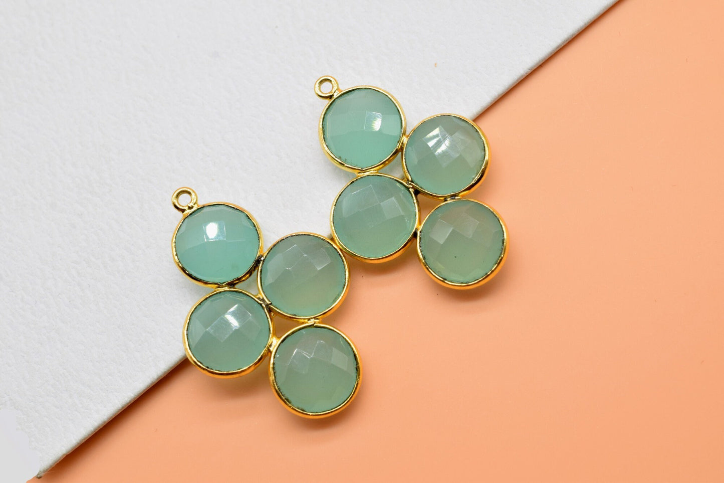 Aqua Chalcedony Earring,Aqua Chalcedony Pendant,Aqua Chalcedony Bezel,10mm Round Bezel,Pendant Connector,Six Attached Bezel,Necklace Pendant