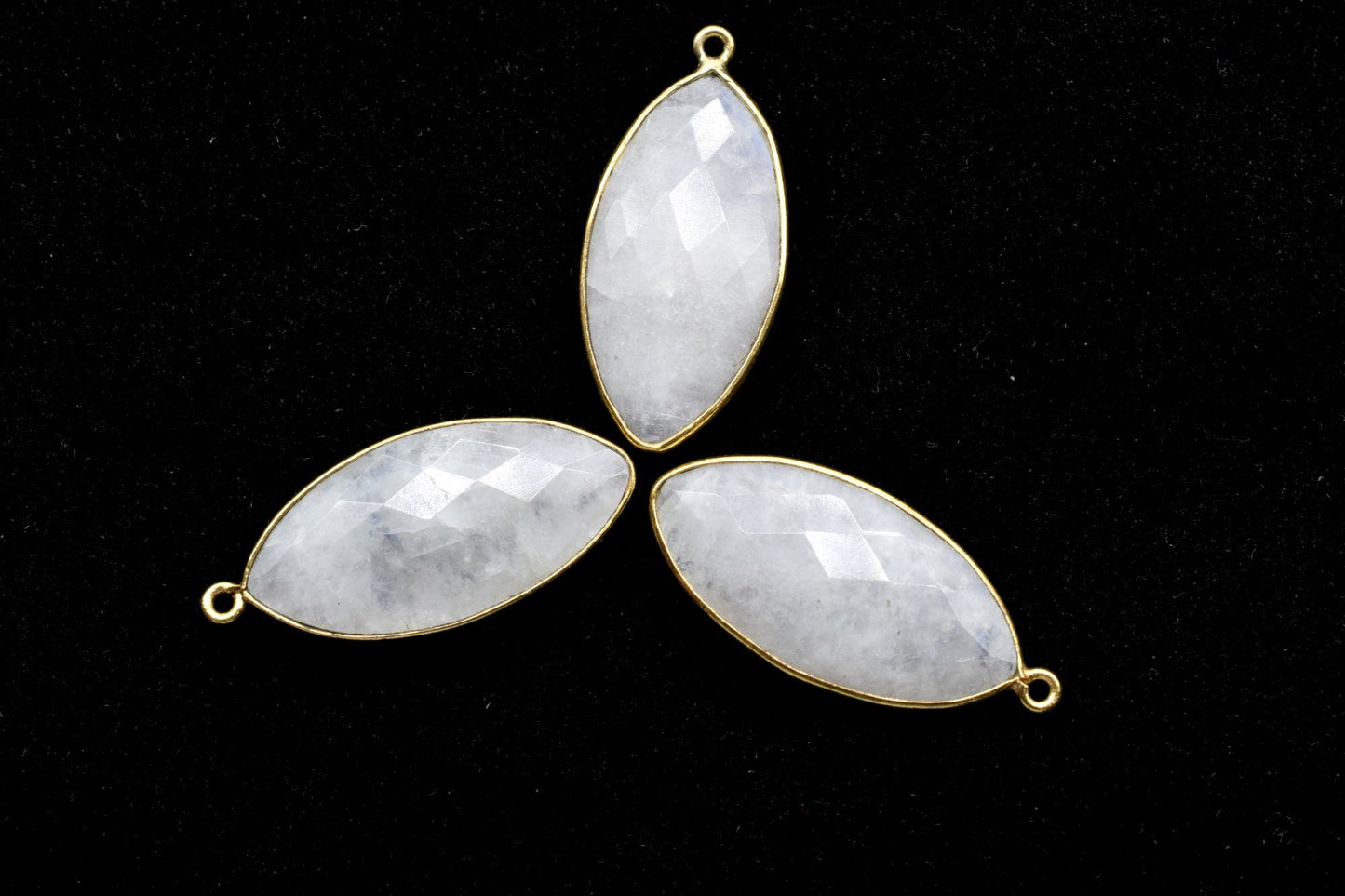 Moonstone 15x30mm marquise shape Single bail charms,Moonstone marquise Connector Pendants, White Rainbow Bezel Links, Single Bail Connectors
