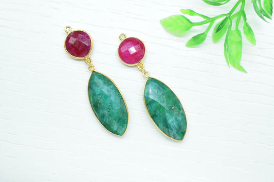 Ruby Component pendant,Dangle pendant Charms,Multi Gemstone Dangle Earring,Necklace Connector,Emerald Bezel Connectors,Handmade jewelry Gift