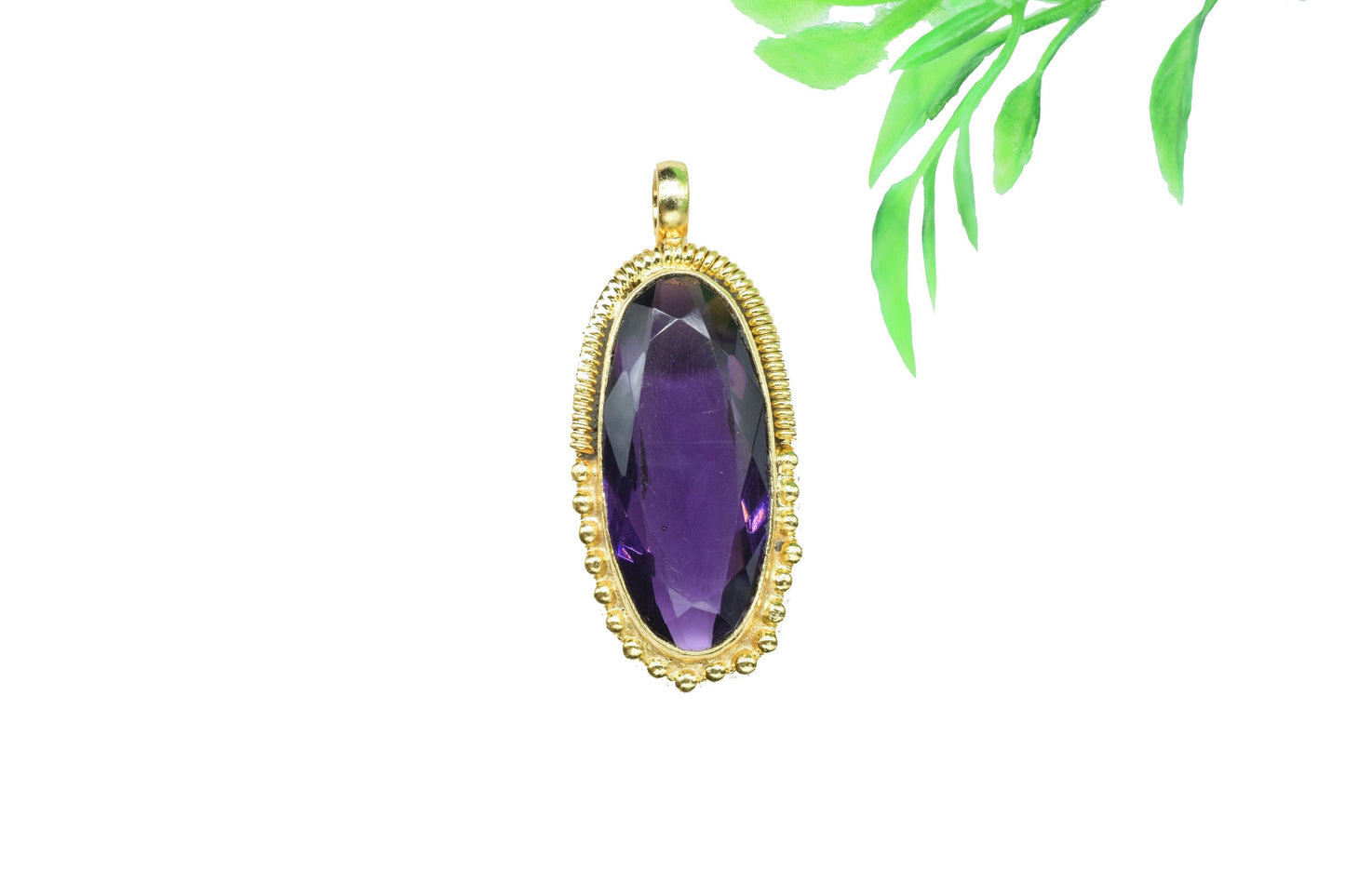 Amethyst Quartz Pendant Charm,Purple Gemstone Pendant,Loop Pendant,Brass Pendant,Handmade Craft,Oval Shape Pendant Jewelry,Statement Pendant