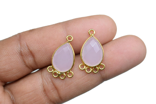 Rose Quartz 10x14mm Teardrop Bezel Charm/Charms Connector/Handmade Jewellery Connectors/Gemstone Brass Component/Women Jewelry/B'day Gift