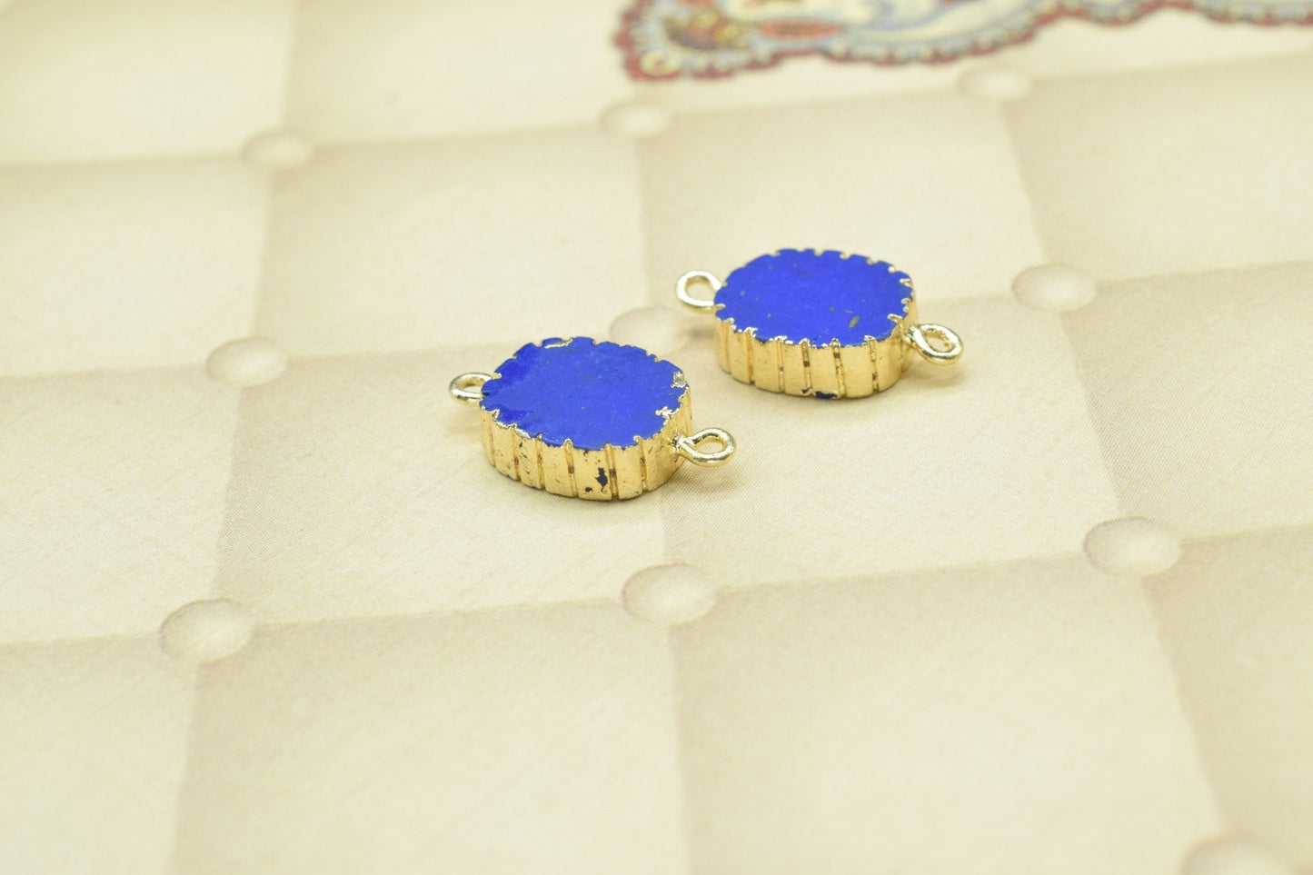 Lapis Lazuli Pendant Charm,Handmade Cabechon Pendant necklace,Lapis Pendant Jewelry Supply,Gemstone Electroplated,Double Bail Connector,Gift