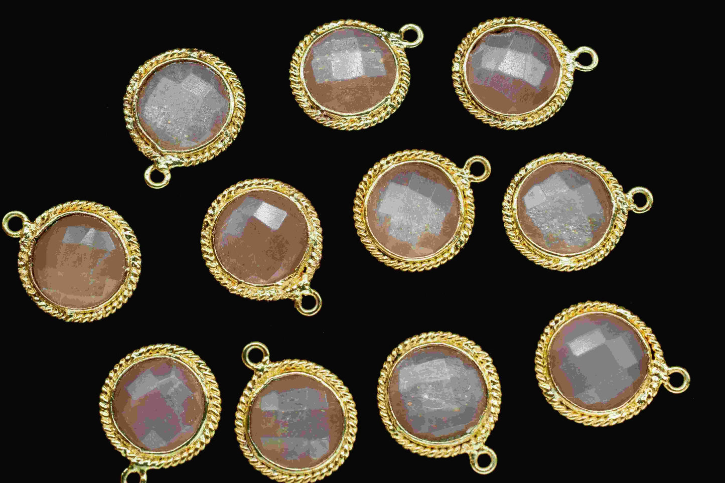 Peach Moonstone 10mm Round Bezel,Gold Plated Bezel,Moonstone Charms,Single Bail Bezels Jewelry,Moonstone Gold Filled Bezel,Moonstone Pendant