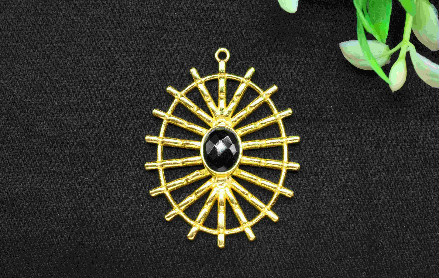 Black Onyx Gemstone Component Single Bail Charm, Black Onyx Connector Pendant, Gold Plated Connectors ,Pendant Jewelry, Earring Component