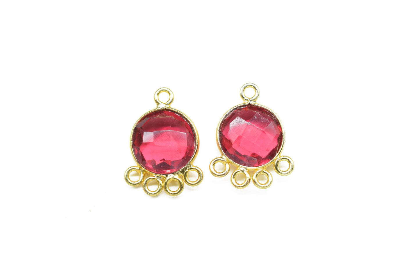 Pink Tourmaline 10mm Round Bezel Charm/Gemstone Brass Component/Single Bail Pendant charms/Round Handmade Jewellery Connector/B'day Gift