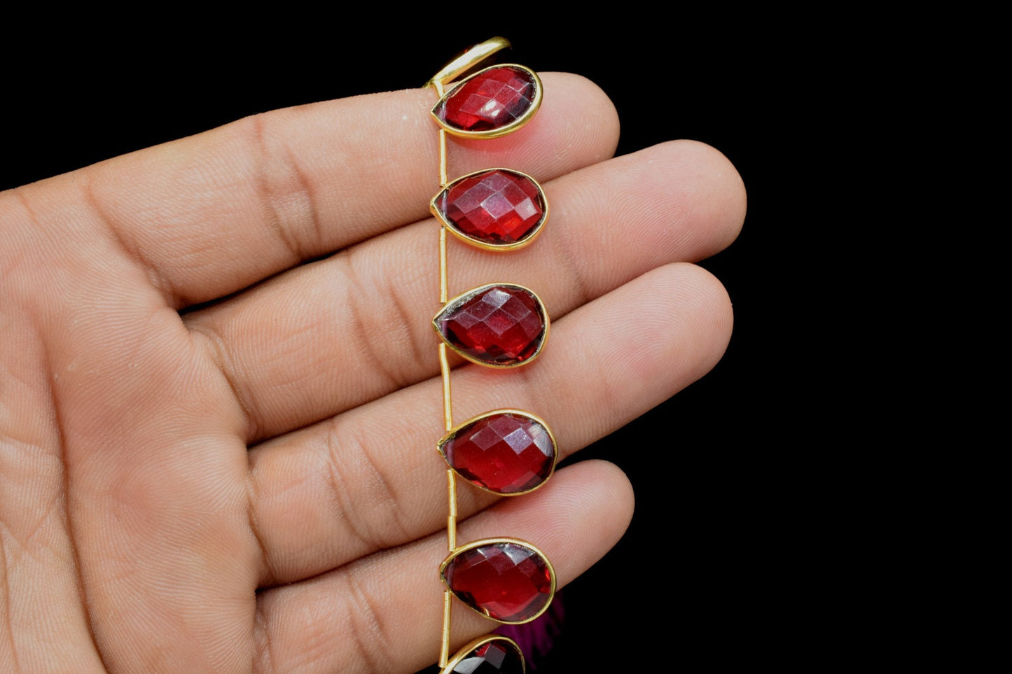 Pink Tourmaline Pear Shape Gold Plated Bezel strand,10x14mm pear Charms Making Jewelry Findings Supply, Tourmaline charms strands,Teardrop
