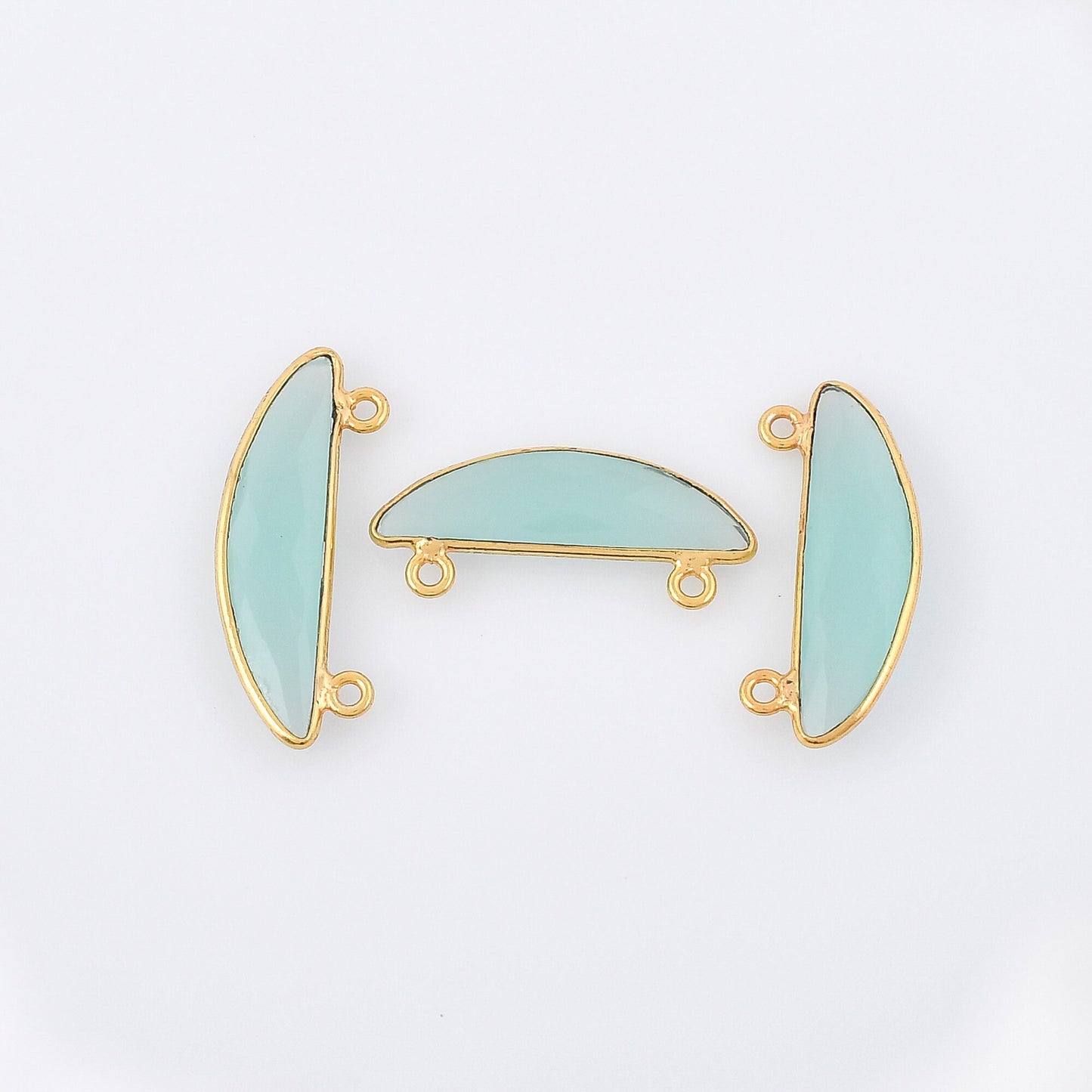 Aqua chalcedony 6x12mm Half Moon shape pendant,Aqua Chalcedony Gold Plated bezel,Aqua chalcedony Bezel,Gold Vermeil Bezel,Gold-Filled bezel