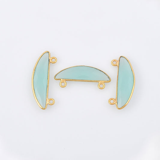 Aqua chalcedony 6x12mm Half Moon shape pendant,Aqua Chalcedony Gold Plated bezel,Aqua chalcedony Bezel,Gold Vermeil Bezel,Gold-Filled bezel