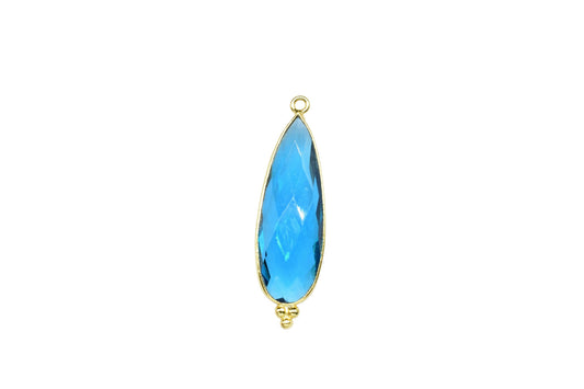 Blue Topaz 10x30mm Bezel charm,Blue Topaz Pendant,Station Bezel Link Supplies,Blue Topaz Jewelry Making,Connector Pendant,Gemstone Teardrop