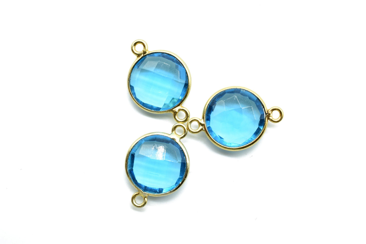 London Blue Topaz 12mm Round double bail connectors,Blue Topaz Pendant,Topaz double loop connectors,Blue Topaz charms,Blue topaz bezels