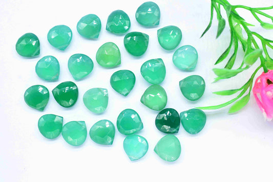 Natural Green Onyx Faceted Briolettes, 10mm Heart Shape Briolettes, Gemstone Briolette, AAA Quality Briolette, Green Onyx Stone, Onyx Gift