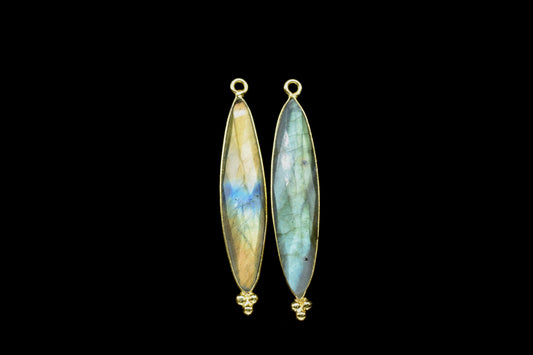 Labradorite 7x34mm marquise Shape Connector Pendant,Labradorite Gold Plating Connector,Labradorite Gemstone Faceted Single bail charm,Gift