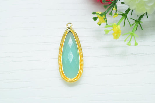Aqua Chalcedony 10x30mm Charms,Gemstone Bezel connector,Single Bail Pendant Charm,Handmade pendant Jewelry,Teardrop Charms connector,Gift