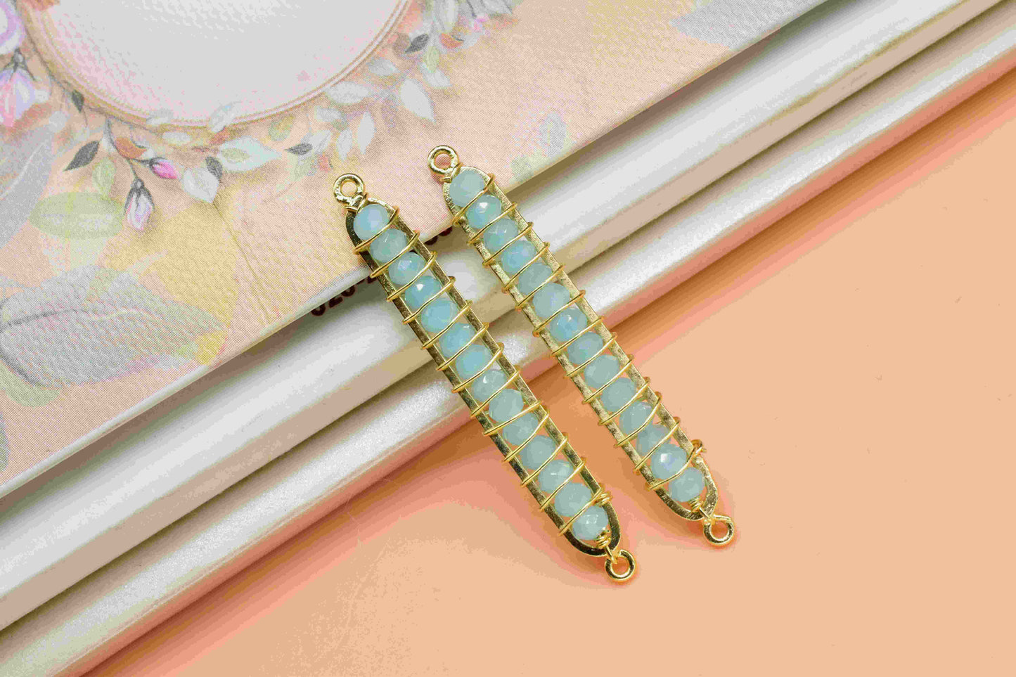 Aqua Chalcedony beaded Bar Finding Connector,Bar Pendant Necklace,Aqua Bar Bracelet,Beaded Bar Finding Component,Aqua Quartz jewelry,Gift