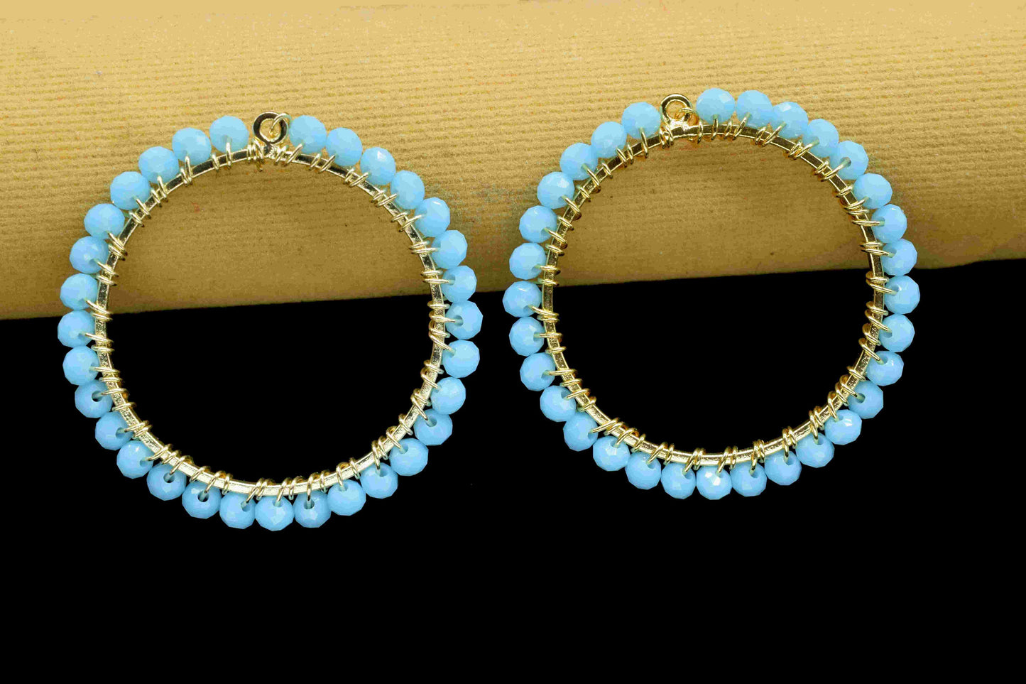 Turquoise Wire Wrapped Dangle Connector, Handmade Earring, Beaded Hoop Earring, Finding Component Turquoise Jewelry,Circle Pendant Component