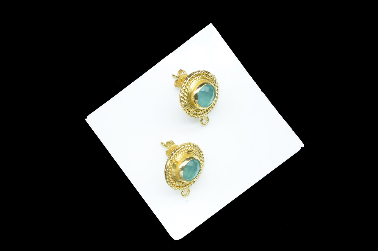 Aqua Chalcedony Gemstone Earring/Chalcedony Round Earring/Designer Bezel Earring/Gold Plated Jewelry/Handmade Jewelry/Earring Connector/Gift