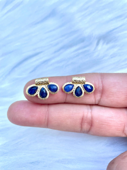 Blue Sapphire Connector Charms/Gold Plated Pendant/Handmade Jewelry/Three stone Pendant/Women Jewelry/Brass Connector Jewellery/Bday Gift