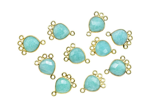 Amazonite Heart Shape Pendant/Gold Plated Charms Jewelry/Handmade Connector Jewelry/Connector Charms/Station Bezel Link Supplies/ Gift
