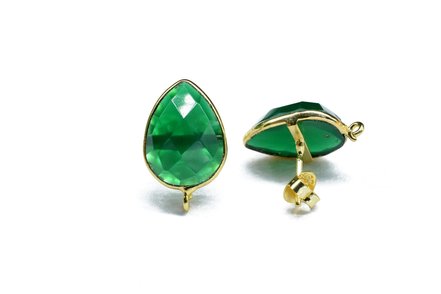 Green Onyx 12x16mm Teardrop Earring Connector,Green Jewelry,bezel frame Connector,Ear Post Studs Connector,Jewelry Making Finding,Green Stud