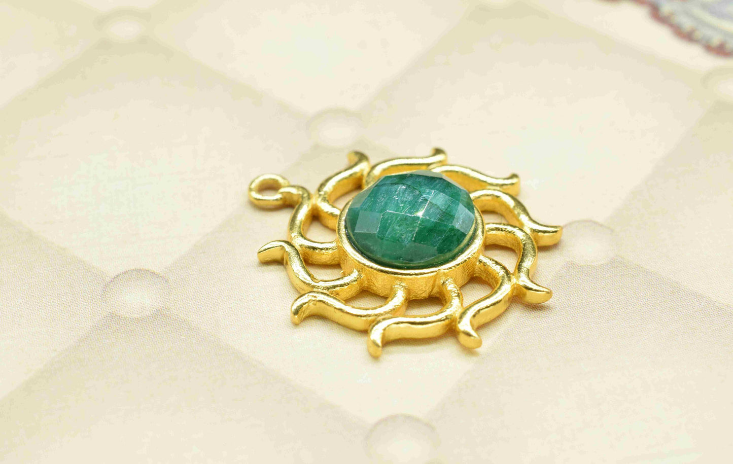 Emerald  Gemstone Component, Single Bail Charm , Emerald Connector Pendant , Gold Plated Connectors , Earring Component , B'day Gift