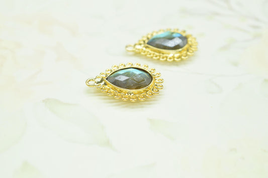 Labradorite 10x14mm Teardrop Charm,Gemstone Bezel Charm,Handmade Jewellery Connector,Single Bail Pendant,Labradorite Pendant,Necklace Charms