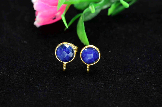 Natural Sapphire,Bezel Round Shape Connector,6mm Round Shape Gold Plated Charms,Single Bail,Small Round Gemstone Pendant,Gold plated Charms