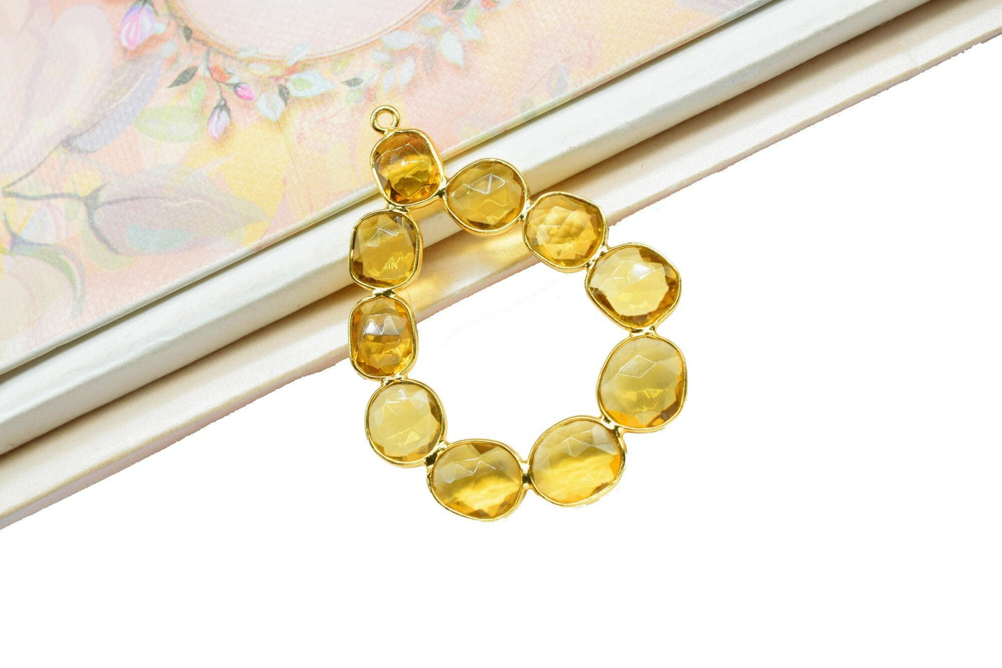 Citrine Quartz Gemstone Pendant Earring Component Jewelry,Citrine Quartz Earring Connectors,Citrine Gemstone Gold Plating Pendant Jewelry