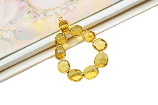 Citrine Quartz Gemstone Pendant Earring Component Jewelry,Citrine Quartz Earring Connectors,Citrine Gemstone Gold Plating Pendant Jewelry