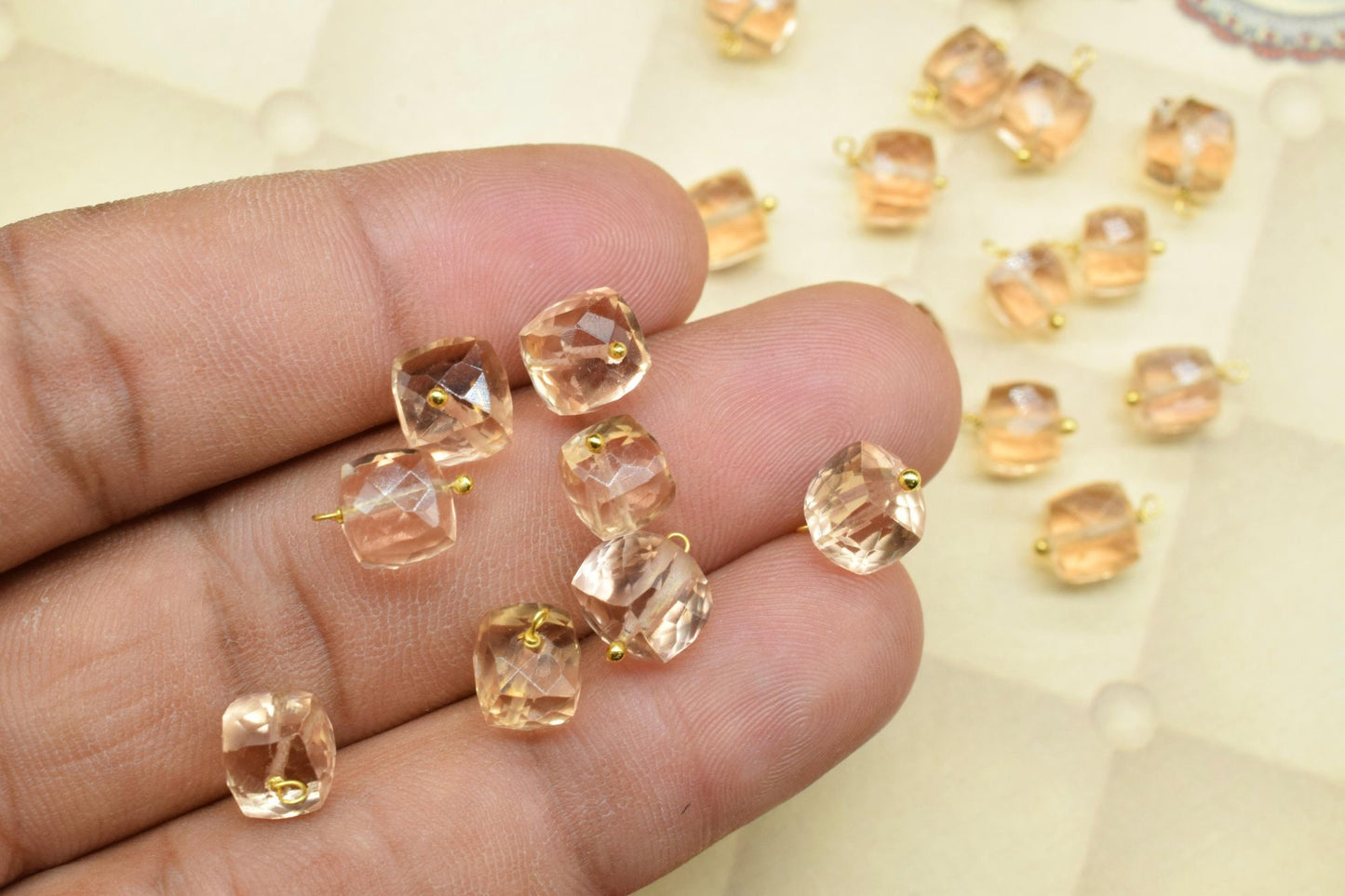 Morganite Quartz Component pendant Charm,Handmade pendant Jewelry,Square pendant Charm,Gemstone Box pendant Link,Morganite pendant Connector