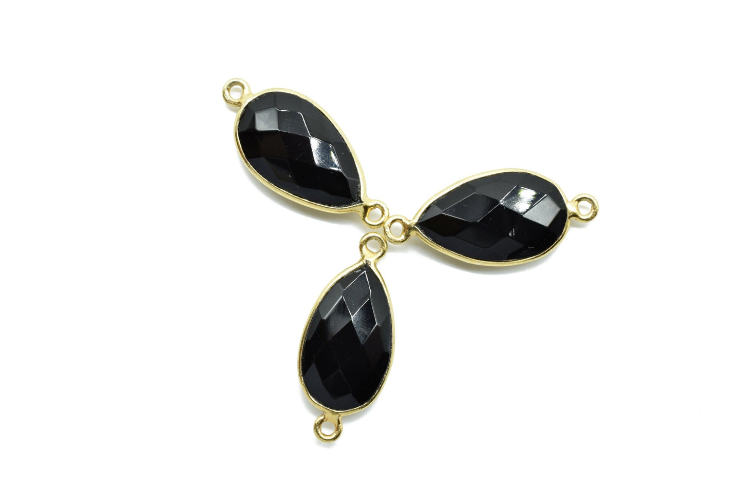 Black Onyx 10x18mm Pear shape double loop connectors,Checker Board cut Black Onyx Pendant,Black Onyx charms,Black Onyx Briolettes,Black Onyx