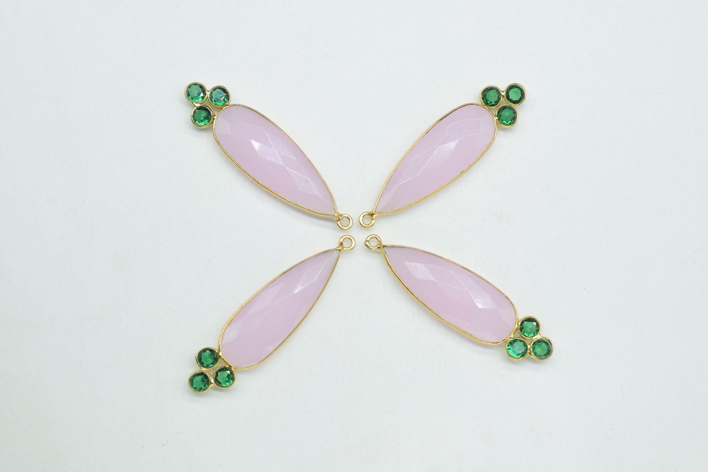 Rose Quartz 10x30mm Pear shape Bezel charms,Rose Quartz Pendant,Pink Gemstone connector,Rose Quartz  Jewelry,Cubic zirconia Bezel charm,P121