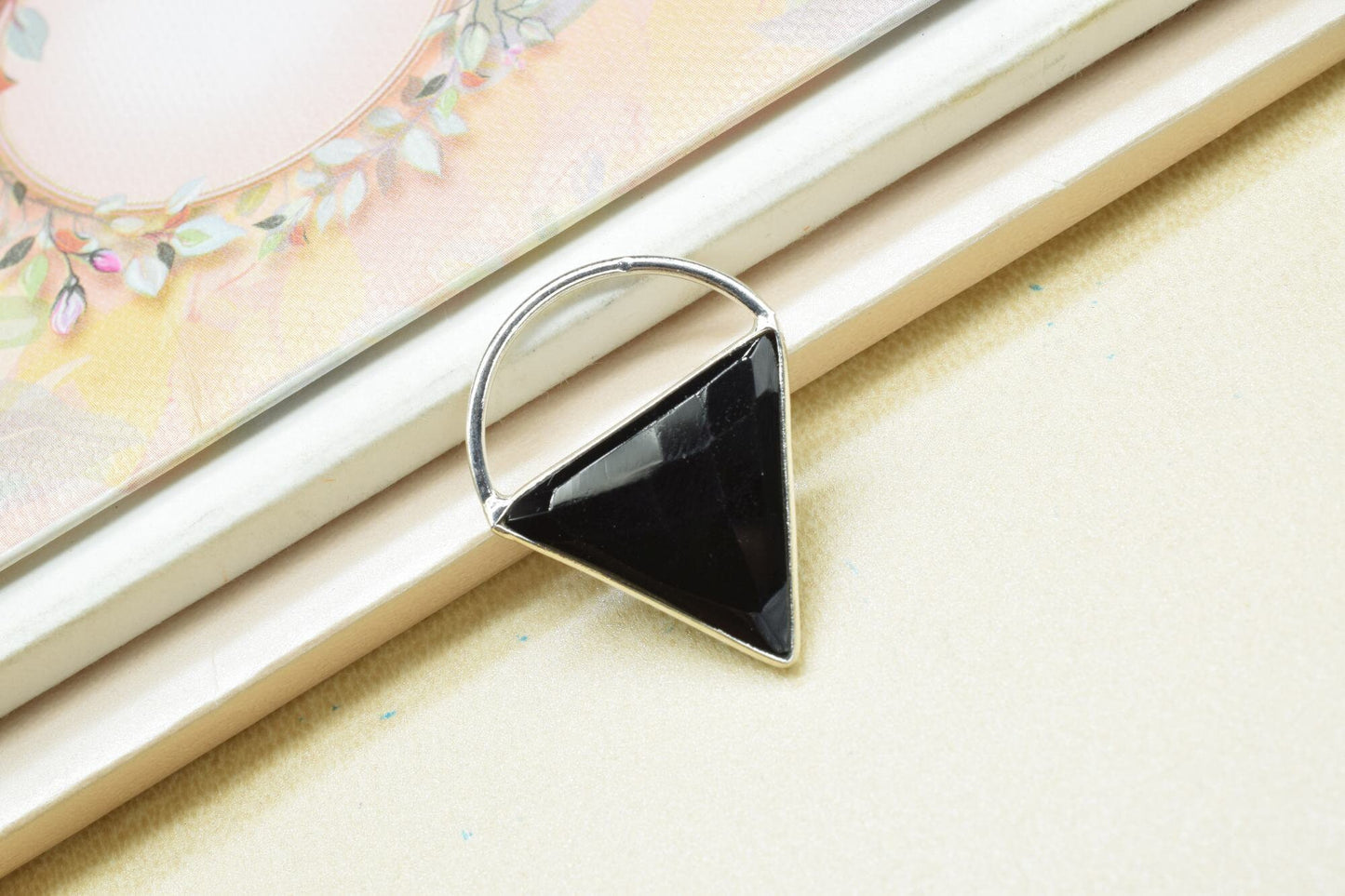 Black Onyx Triangle  Connector, triangle   Pendant Component,Handmade Connector, Triangle Shape Pendant,  Component,Black Onyx jewelry,