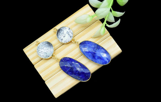 Blue Sapphire Dangle pendants,Station Link,Handmade jewelry,Dendrite pendant Charms,Component pendant,Multi Gemstone Connector,Bezel Jewelry