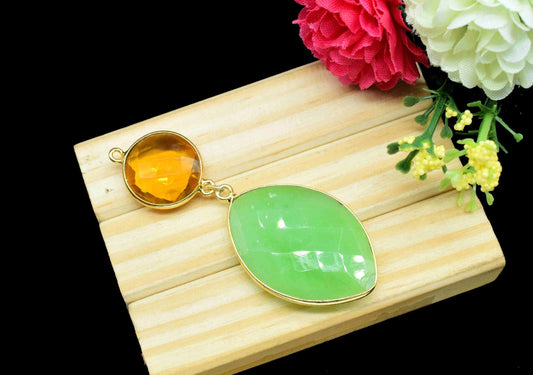 Chrysoprase + Citrine Component Pendants , Multi Stone Dangle Earrings ,Earring Component Jewelry ,Dangle pendant Charms, B'day Gift