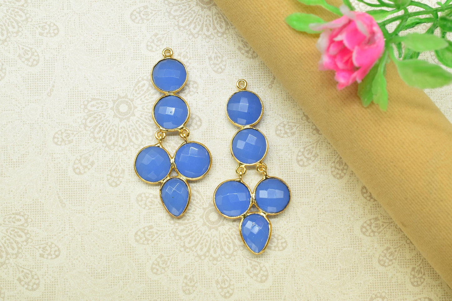 Natural Stone Pendant Connectors,Gemstone Craft Supply,Handmade Beads Jewelry,Statement Earrings,Components Earrings,Station Bezel Link,Gift