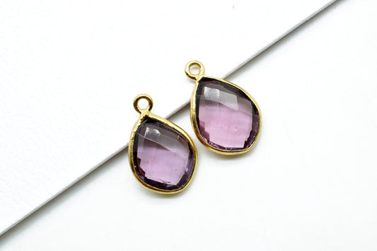 Amethyst 10x13mm Bezel Charm,Amethyst Eye Shape Gold Plated bezel,Gold Vermeil Bezel,jewelry making charm,GoldFilled bezels,Amethyst pendant