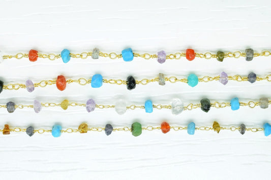 Multi Disco Faceted Beads Rosary Chain,Jewelry Chain,Wire Wrapped Beaded Chain,Necklace Chain,Multi Gemstone rosary,Brass Beads chains Gift
