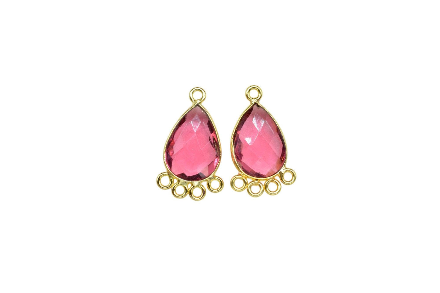 Pink Tourmaline 10x14mm Teardrop Bezel Charm/Charms Connector/Handmade Jewellery Connectors/Gemstone Brass Component/Women Jewelry/Gift