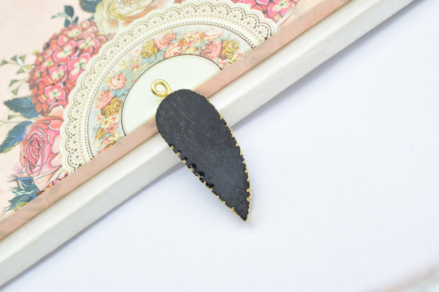 Black Onyx Leaf Pendant,Single Bail,Handmade Leaf Shape Connector,Black Onyx Connectors Jewelry,Gemstone Angel Wings Pendant Necklace,Gift