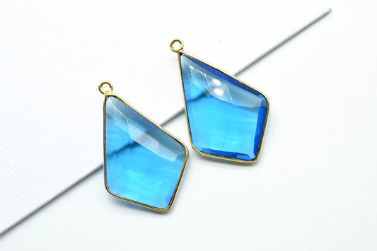 London Blue topaz 20x30mm Diamond shape single loop connectors,Blue topaz Gemstone Connectors,Gold Plated connectors,Single Bail Connector,