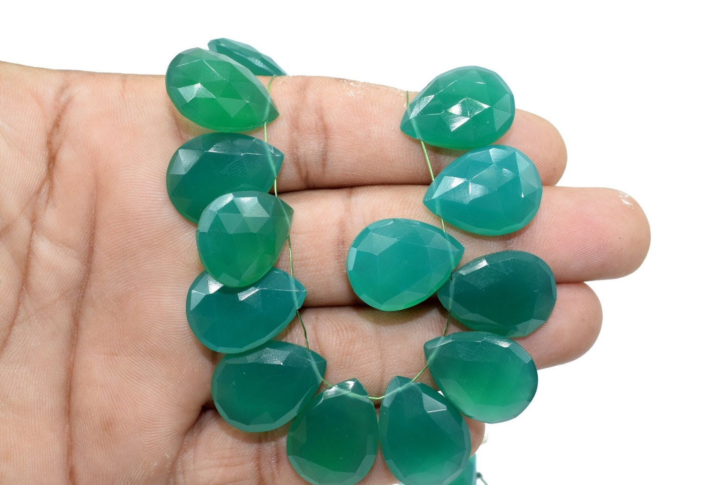Green Onyx AAA Gem Quality Calibrated Net Faceted Side Drilled Pear Briolette Beads 15x 20mm- Really Lovely Green Onyx Color,Onyx Pair,Onyx
