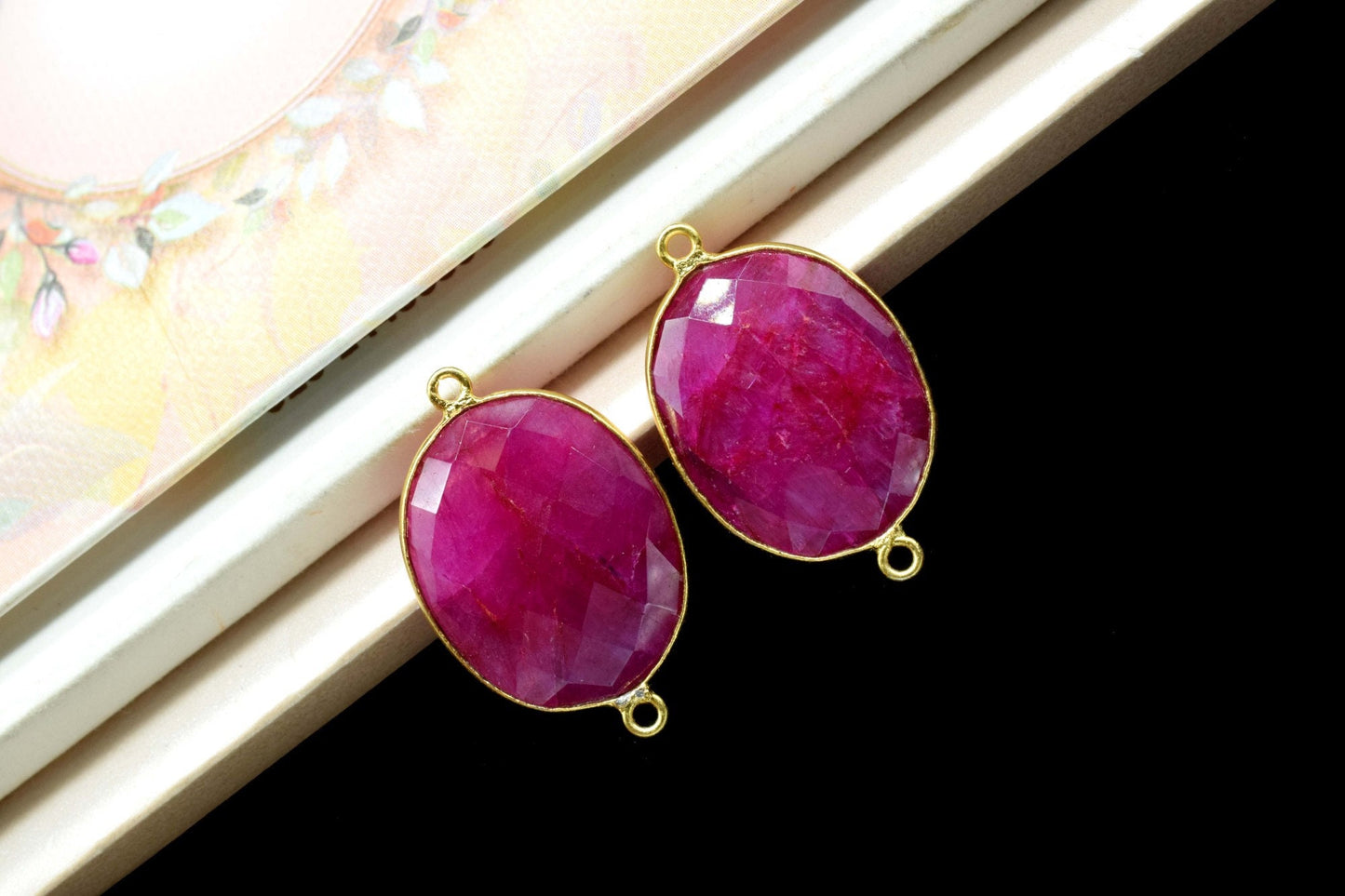 Ruby 16x20mm Bezel,charms,connector,pendant,oval ShapeGold Plated bezel,Beautiful ruby Bezel,Ruby jewelry making charm,GoldFilled bezel,boho
