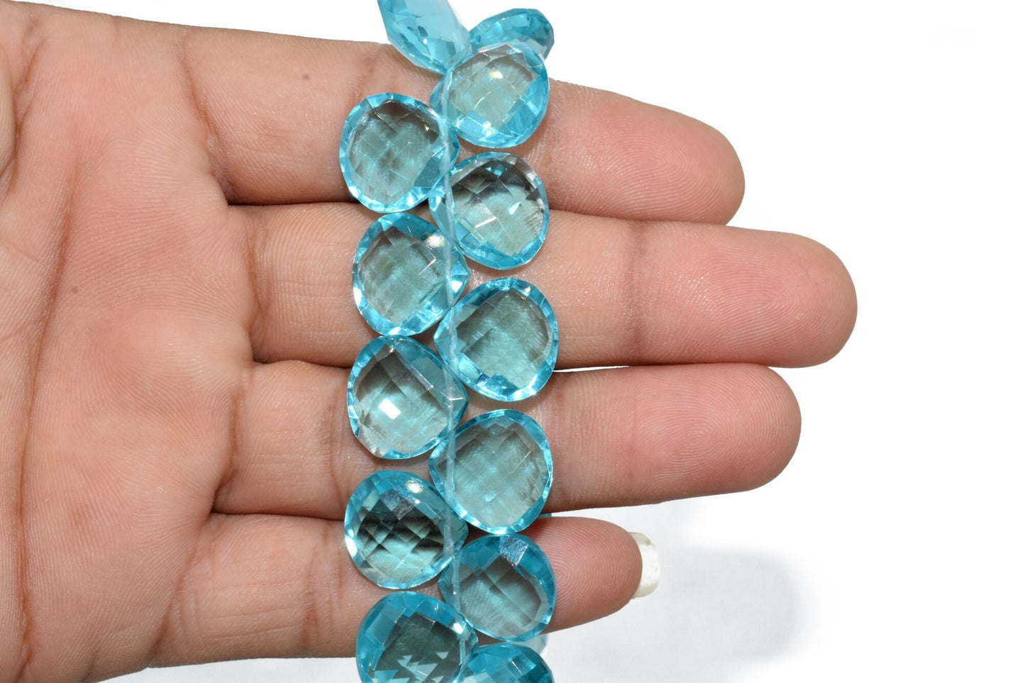 Blue Apatite Faceted 14mm Heart Shape Briolettes,Side drilled Briolette,Finest Apatite Briolette,Handmade Briolette, Birthstone briolettes,