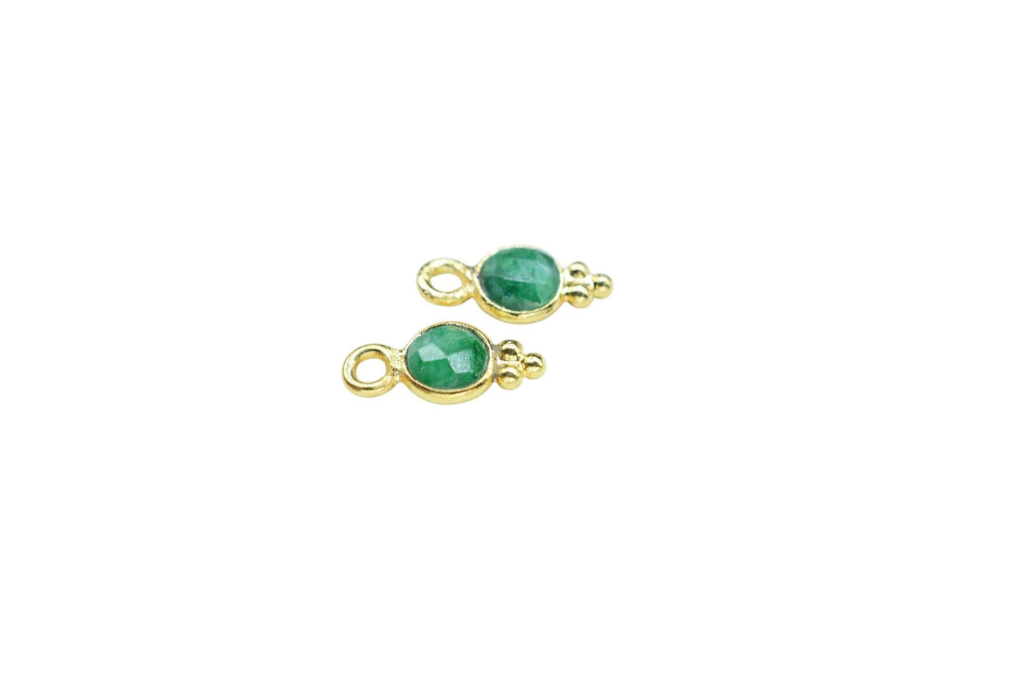 Natural Emerald Charms Connector/Handmade Jewelry/Gold Plated Connector/Tiny Pendant/Emerald Pendant/Round Shape Connector/Gemstone Charms