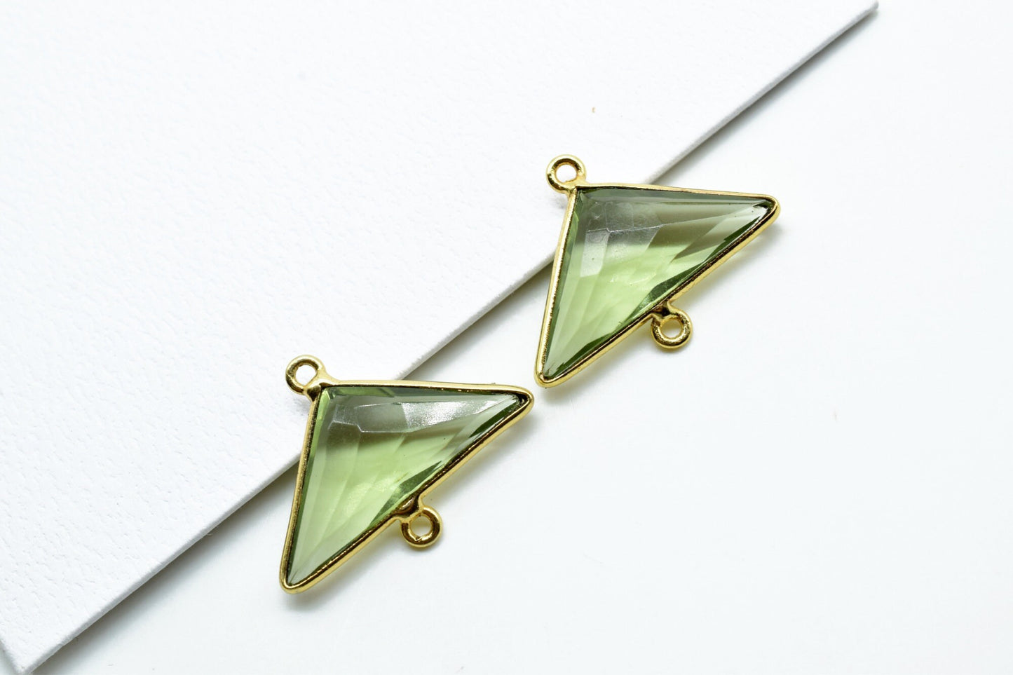 Green Amethyst 12x25mm Triangle shape double bail Connectors,Green Amethyst Double Bail bezel link,Jewelry making supplies,Double Bail Charm
