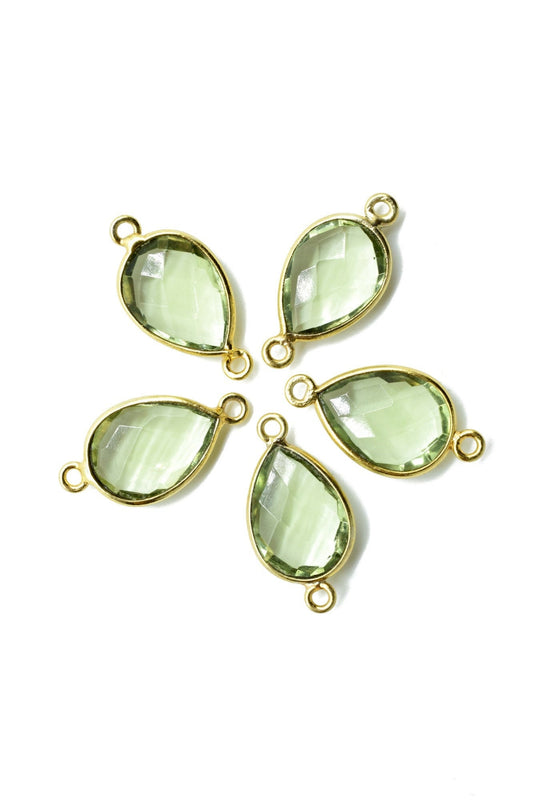 Green Amethyst 10x14mm Pear shape double loop connectors,Amethyst Pear pendant,Amethyst Gold Plated bezel,jewelry making charms craft,jewels