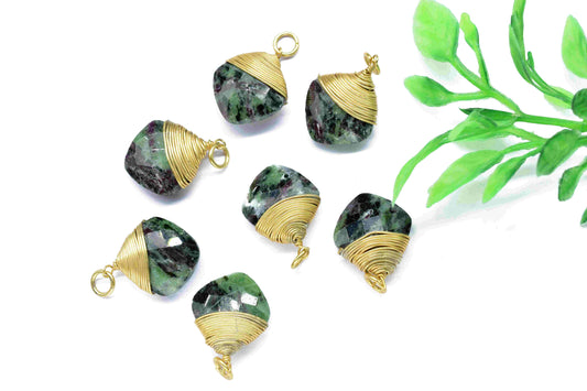 Ruby Zoisite Square Faceted Connector,Gemstone Wire Wrapped Pendant,Loop Connector,Pendant Jewelry,Wire Wrapped Necklace,Zoisite Jewelry,