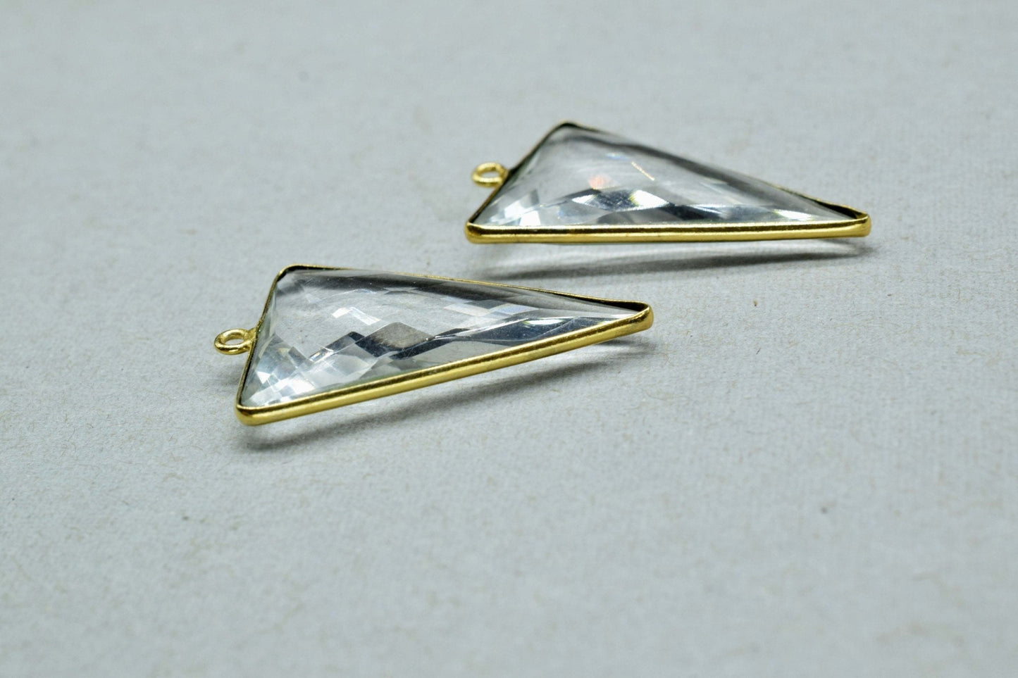 Crystal Quartz 20x30mm Triangle Shape Single Loop connector,Quartz Gemstone Charms Bezels,Crystal Pendant Gold Plated,Crystal Quartz Bezel