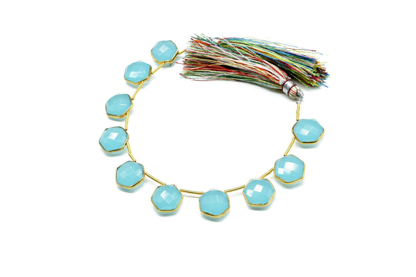 Aqua Chalcedony 10mm Faceted Hexagon Shape Single Bail Connectors ,Chalcedony Brass connectors,Chalcedony Hexagon Pendant