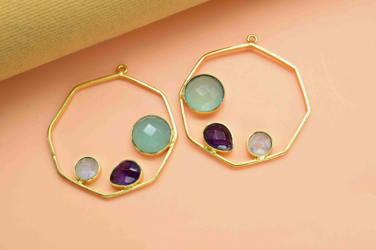 Aqua Chalcedony 10mm Round Shape Pendant,Finding 32mm Hexagon Shape Jewelry,Moonstone 6mm Round Shape Jewelry,Multi Stone Amethyst Pendant